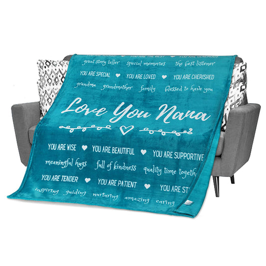 FILO ESTILO Nana Blanket Gift 50x60 Teal Fleece – Mother's Day Birthday Love