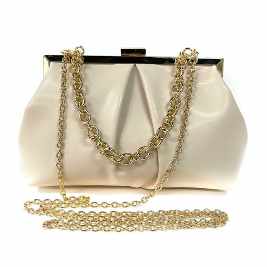 JRNDNIUO PU Leather Beige Clutch Purse Evening Bag for Women