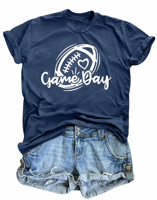 Game Day Shirt Women Cute Football Rugby Ball Graphic Tee Gray Size 2XL