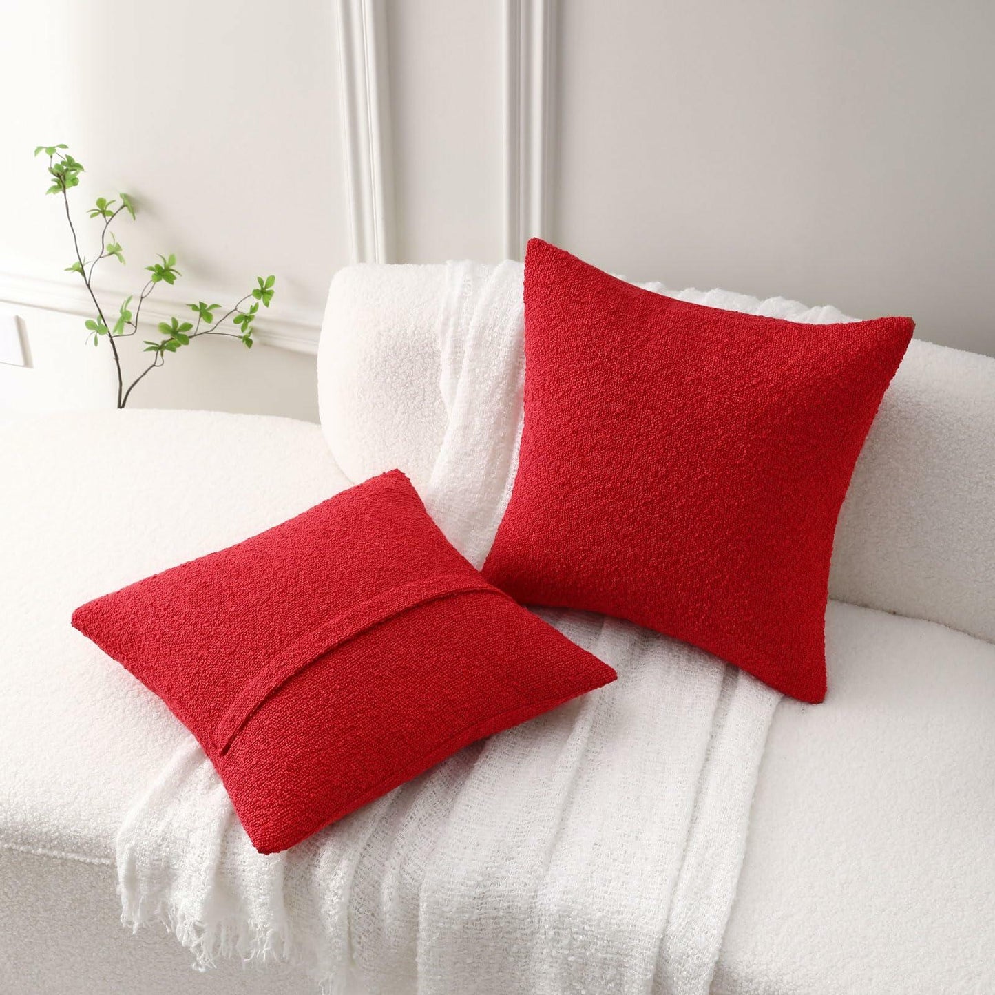 FUTEI Red Decorative Throw Pillow Covers 22x22 Inch Pack of 2 Soft Boucle