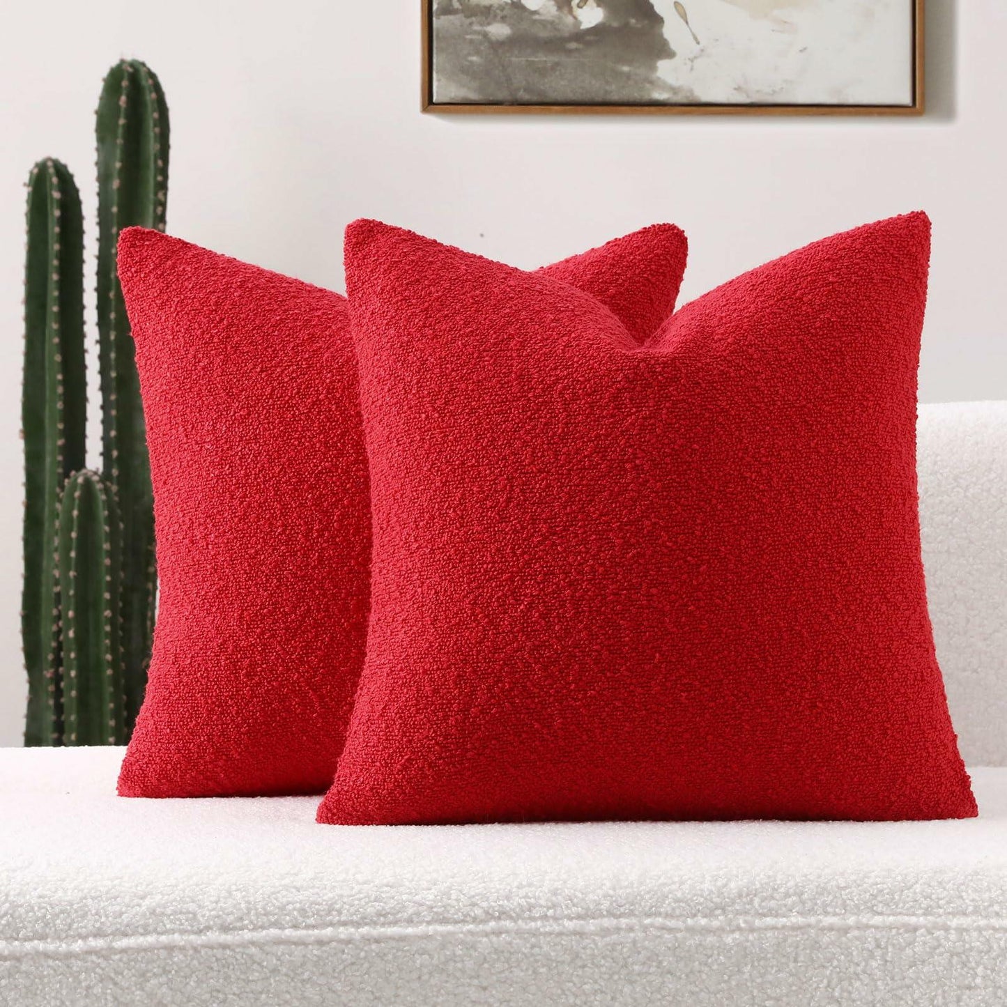FUTEI Red Decorative Throw Pillow Covers 22x22 Inch Pack of 2 Soft Boucle