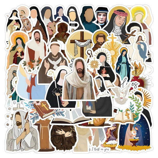 TaDadaPAO Cloisterer Christian Cross Stickers Waterproof Vinyl 50 Pcs