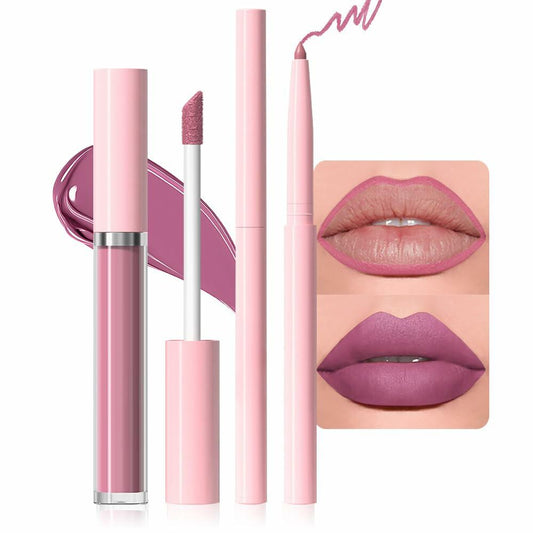 BestBy08/27 evpct Lip Liner Pencil & Lip Gloss Set Waterproof Matte Pink 09#