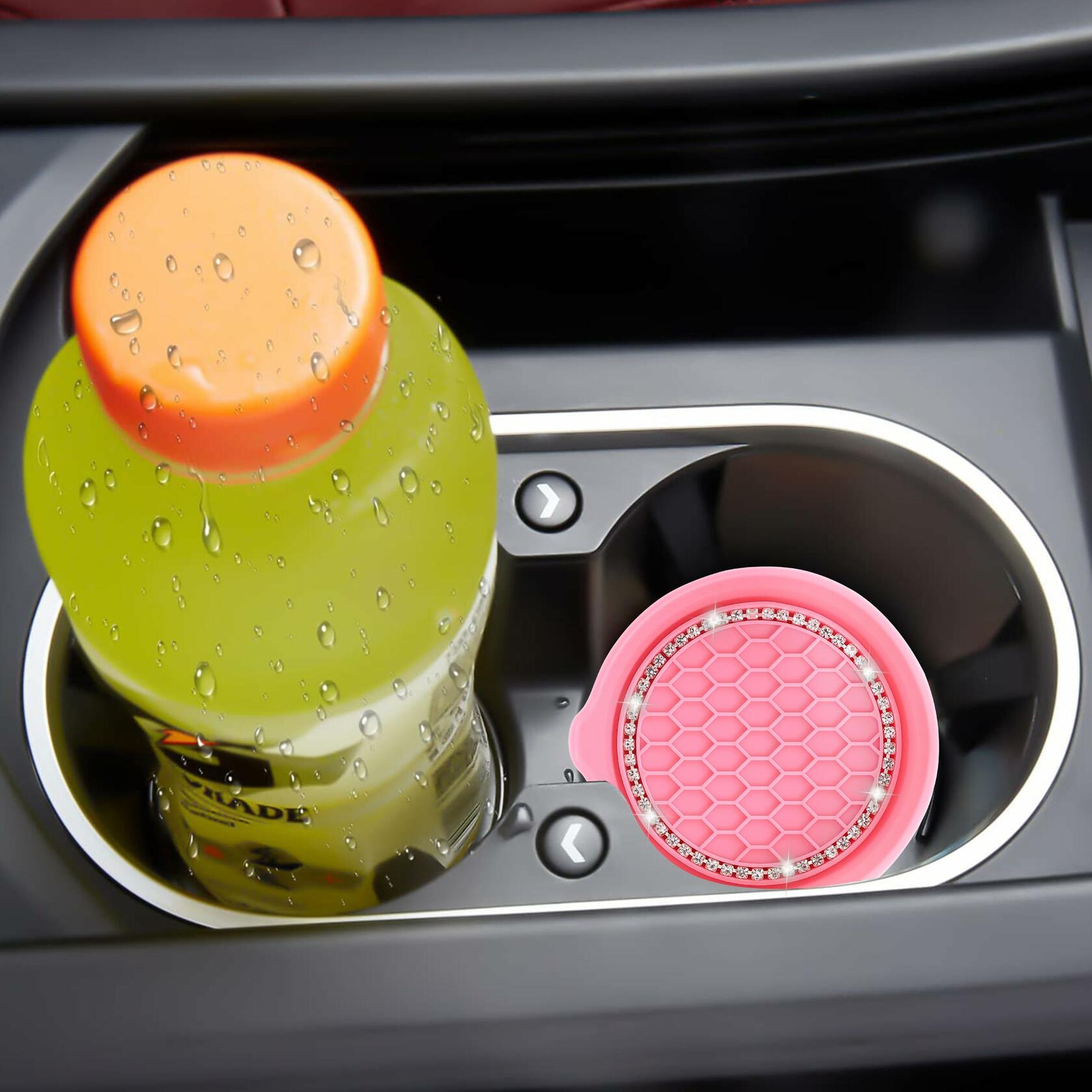 Toiyason Car Cup Coaster Universal Spill Holder Bling Rhinestone Pink 2 Pack