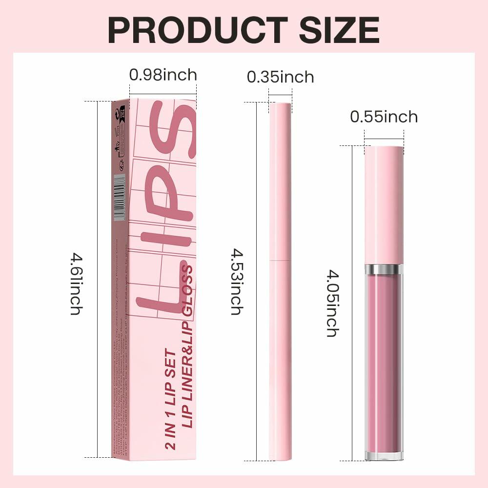 BestBy08/27 evpct Lip Liner Pencil & Lip Gloss Set Waterproof Matte Pink 09#