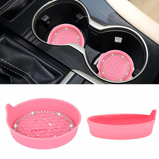 Toiyason Car Cup Coaster Universal Spill Holder Bling Rhinestone Pink 2 Pack