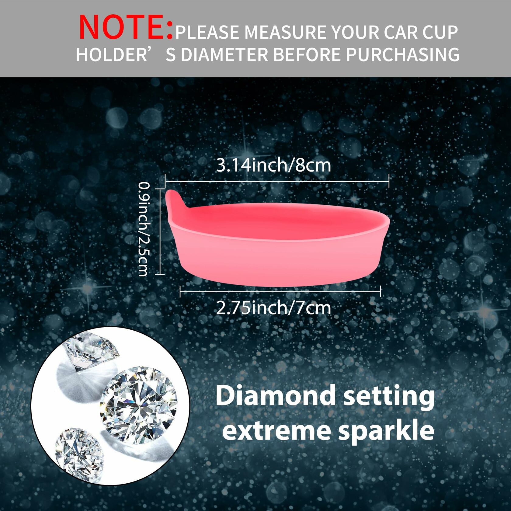 Toiyason Car Cup Coaster Universal Spill Holder Bling Rhinestone Pink 2 Pack