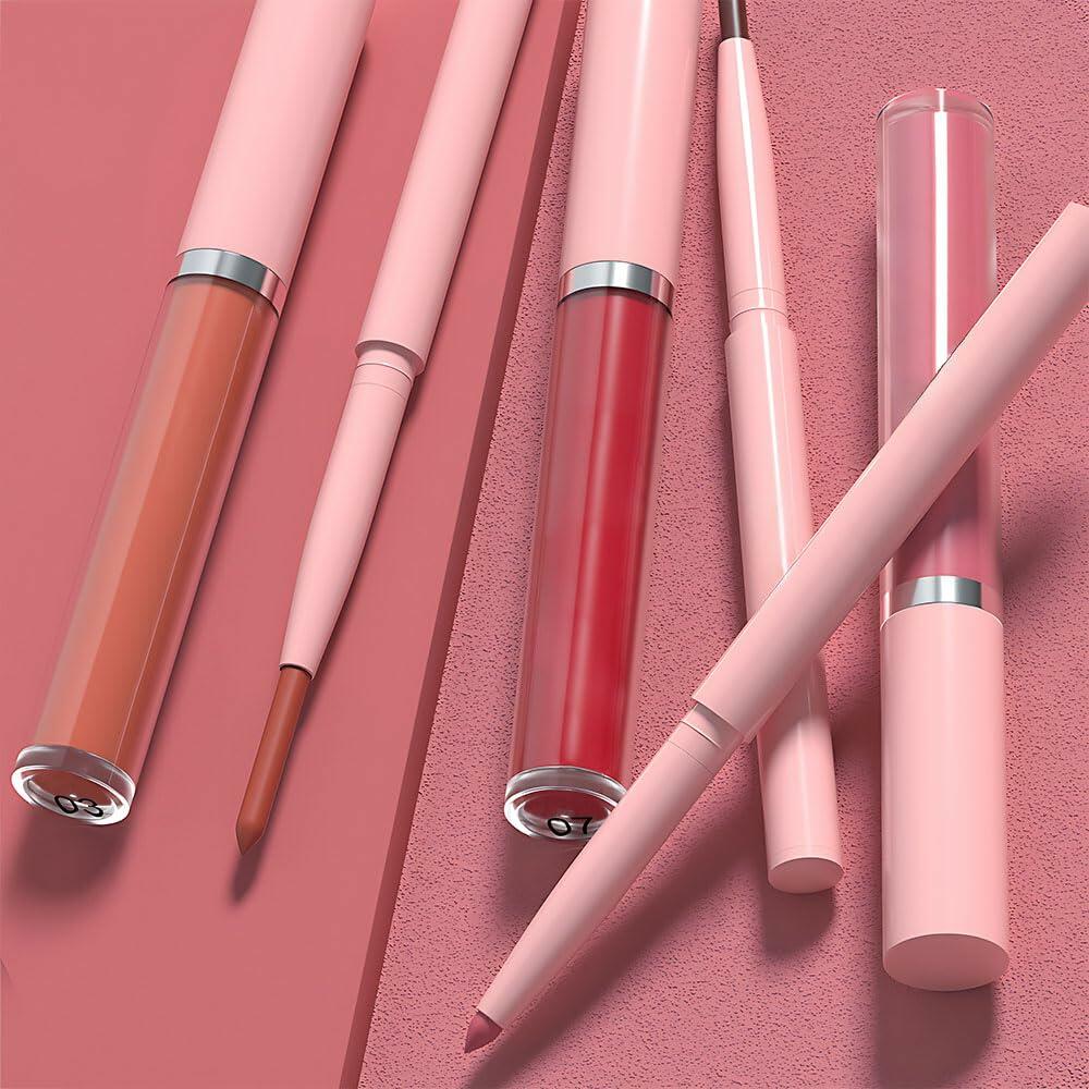 BestBy08/27 evpct Lip Liner Pencil & Lip Gloss Set Waterproof Matte Pink 09#