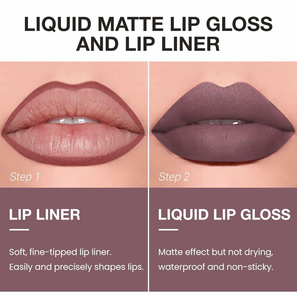 BestBy08/27 evpct Lip Liner Pencil & Lip Gloss Set Dark Red 02#