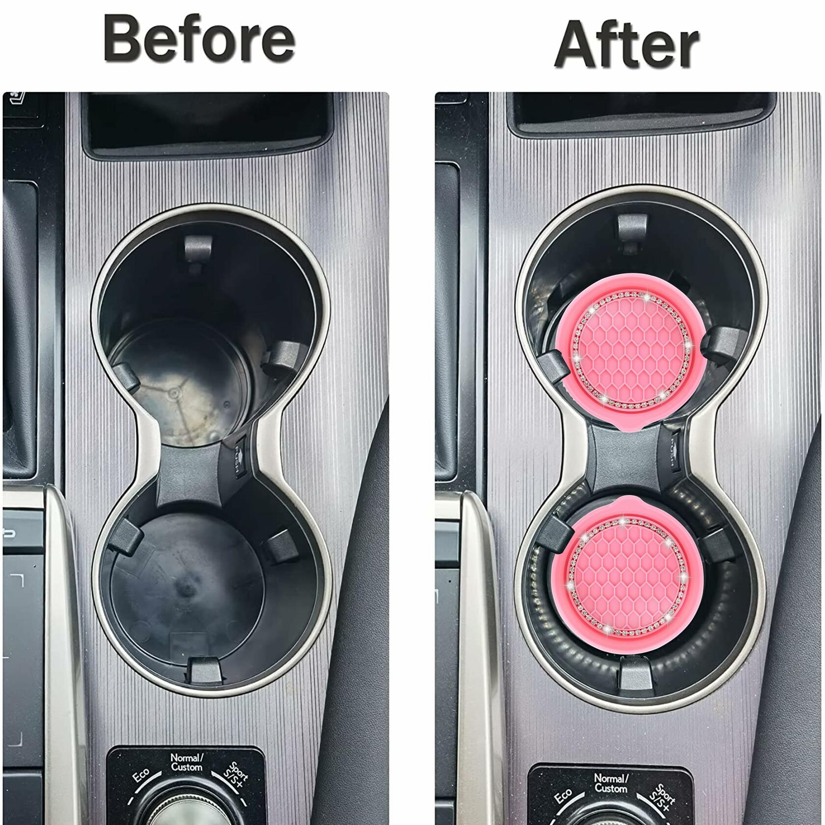 Toiyason Car Cup Coaster Universal Spill Holder Bling Rhinestone Pink 2 Pack