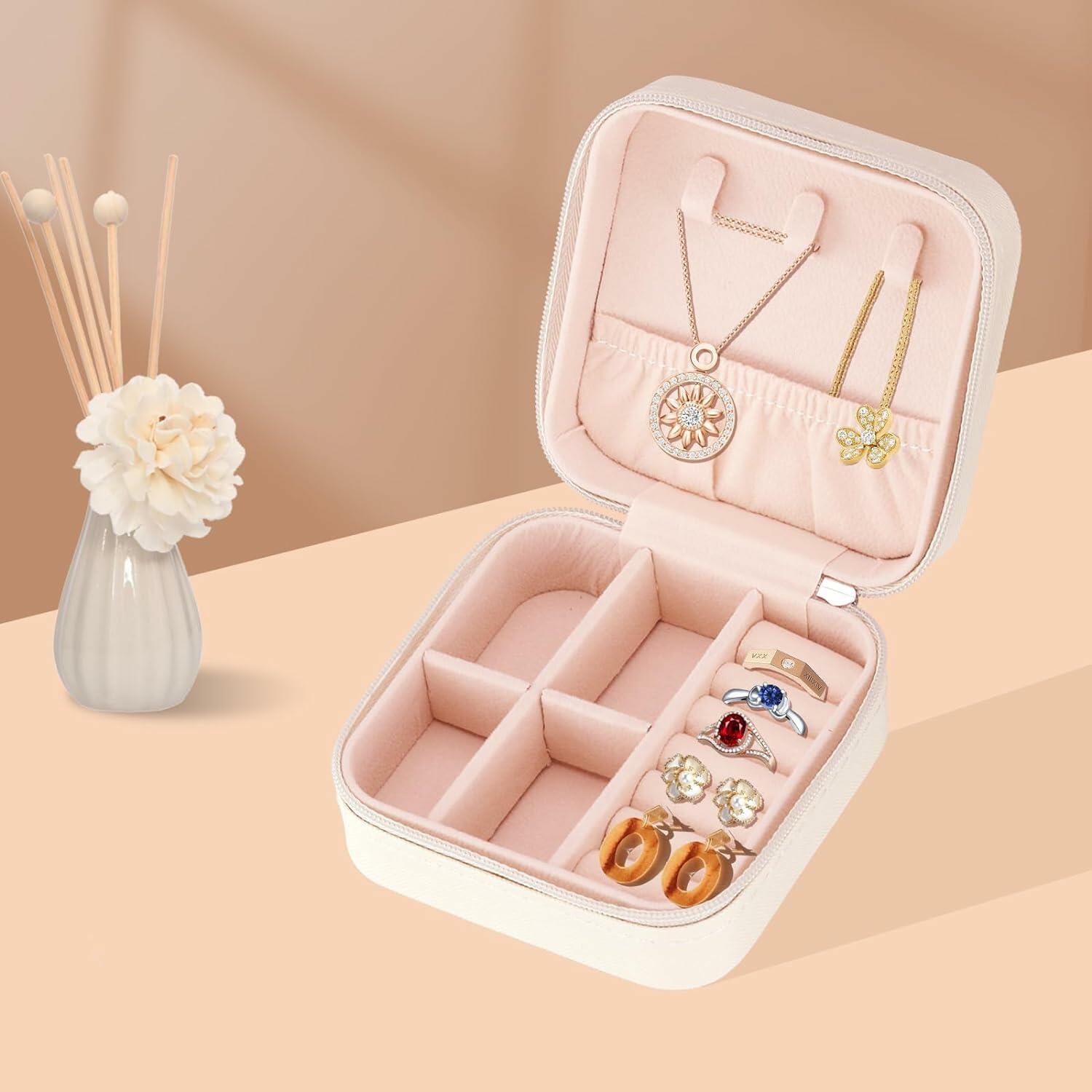 Sincerez Jewelry Box Small Portable Organizer Rings Necklaces Black