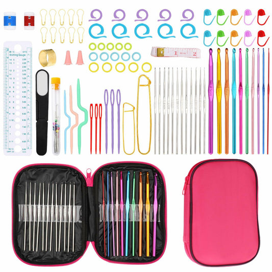 ZEYIYER 100 PCS Beginner Crochet Kit Yarn Hooks Supplies Travel Set