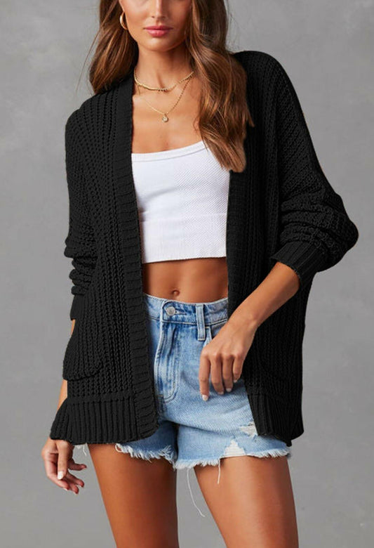 Queen Fall Winter Long Sleeve Chunky Cardigan Sweater Black Size M