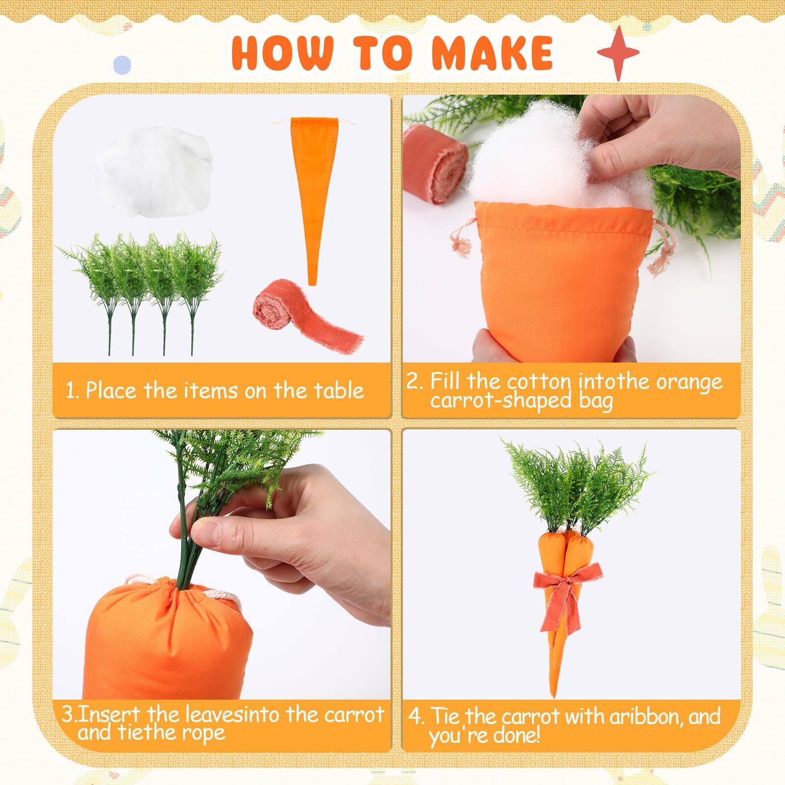 Easter Artificial Carrots Decor Large Fabric Set 6 Pcs 17.7'',13.7'',11.8''