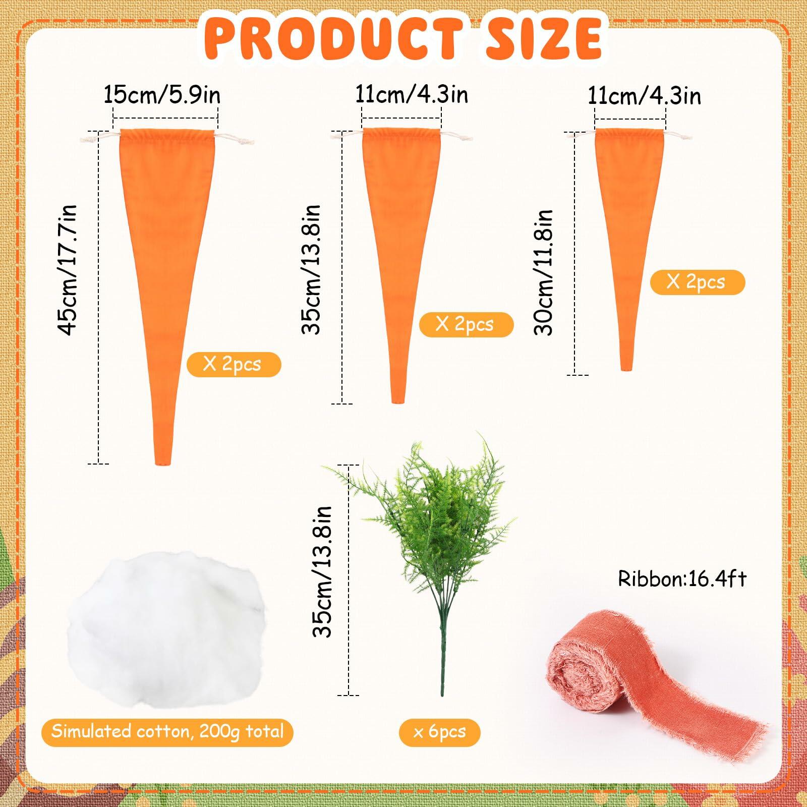 Easter Artificial Carrots Decor Large Fabric Set 6 Pcs 17.7'',13.7'',11.8''