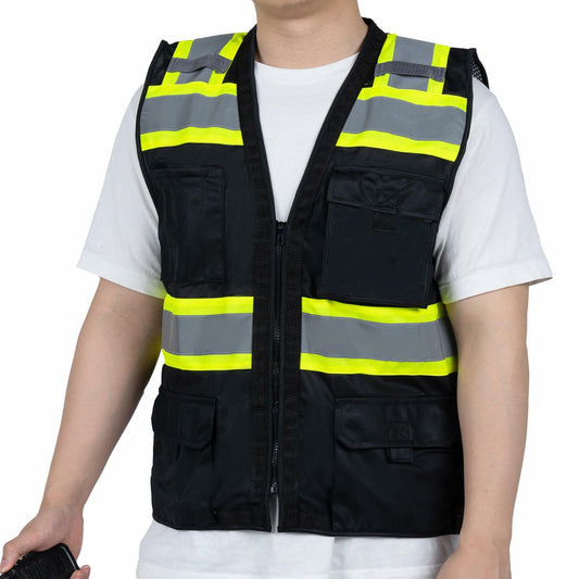 FONIRRA ANSI Class 2 Safety Vest Work Vest with Pockets Zipper Black Size 3XL