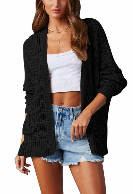 Queen Fall Winter Long Sleeve Chunky Cardigan Sweater Black Size M