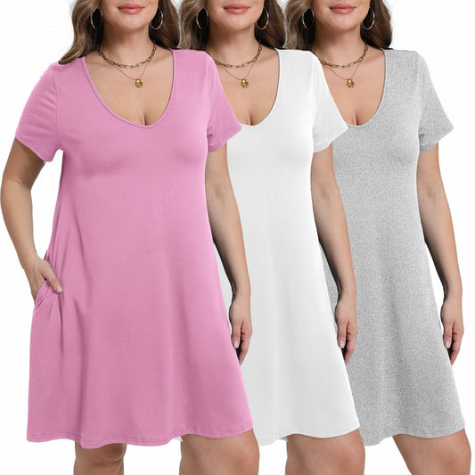 Volope Women's Nightgown Pajama Set 3 Pack Cozy Sleepwear Pockets Size M