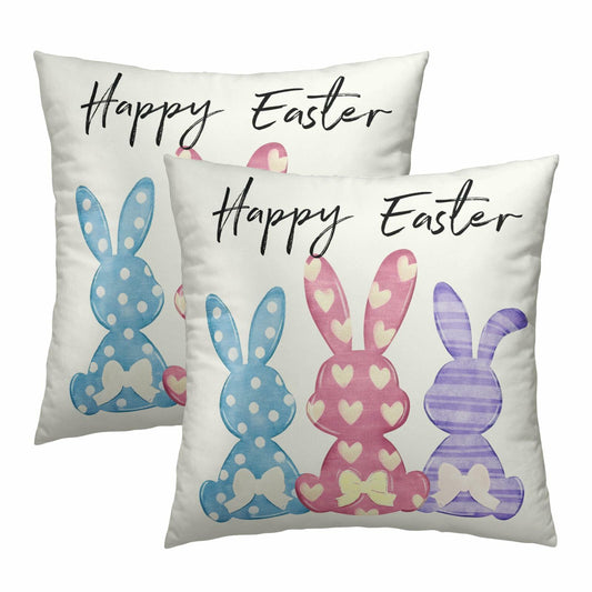 Happy Easter Throw Pillow Covers Set of 2 18x18 Cotton Colorful Bunny