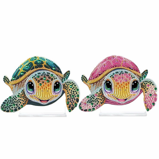 Tontut 2 Pcs Diamond Art Painting DIY Turtle Shape Desktop Jewelry Kits