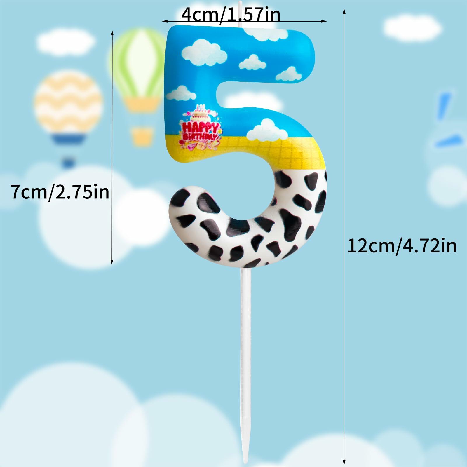 Zi Lan Cartoon Birthday Cake Topper Candles Blue Sky White Cloud Black Cow
