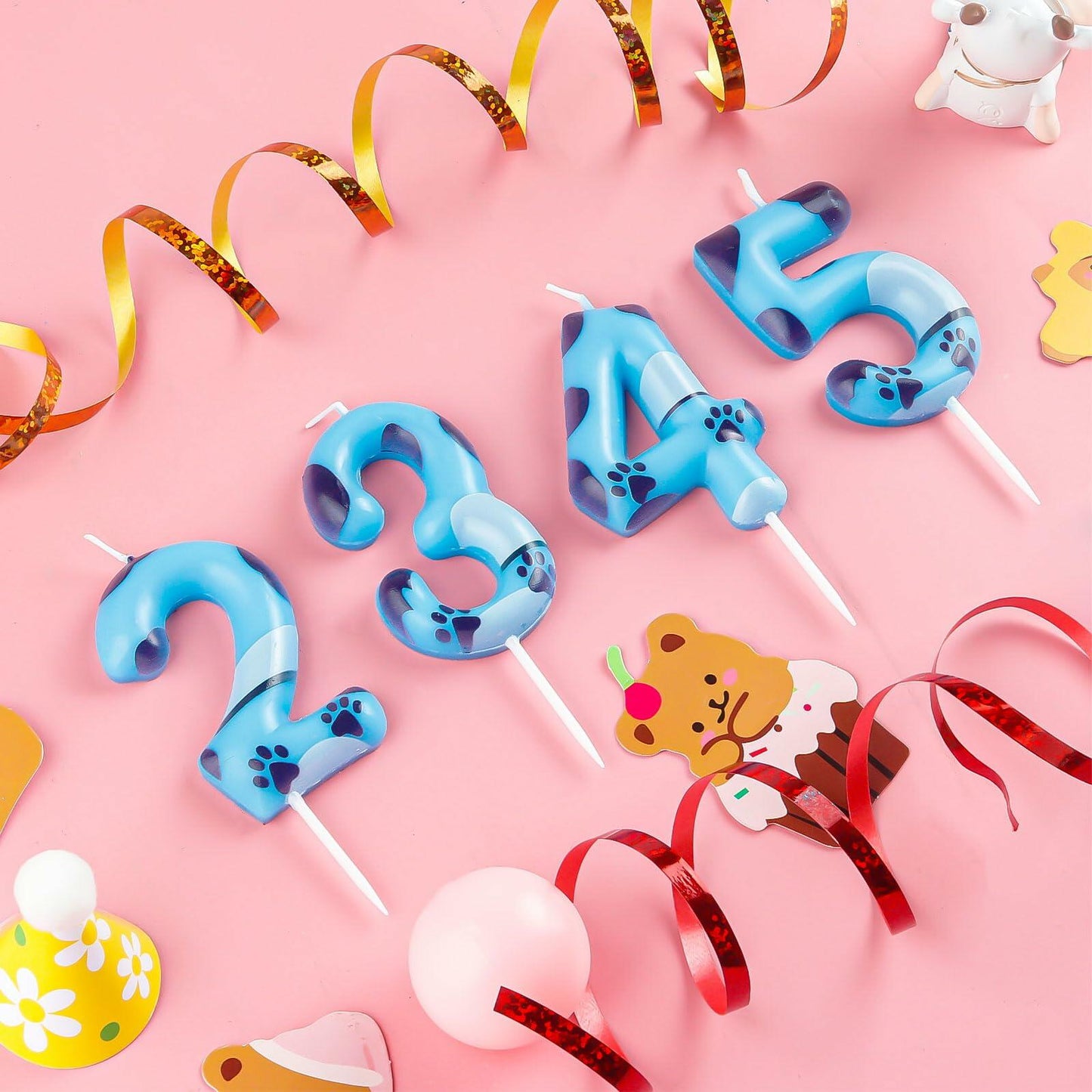 Zi Lan Number 5 Blue Dog Paw Birthday Candle Paw Print Cake Decor