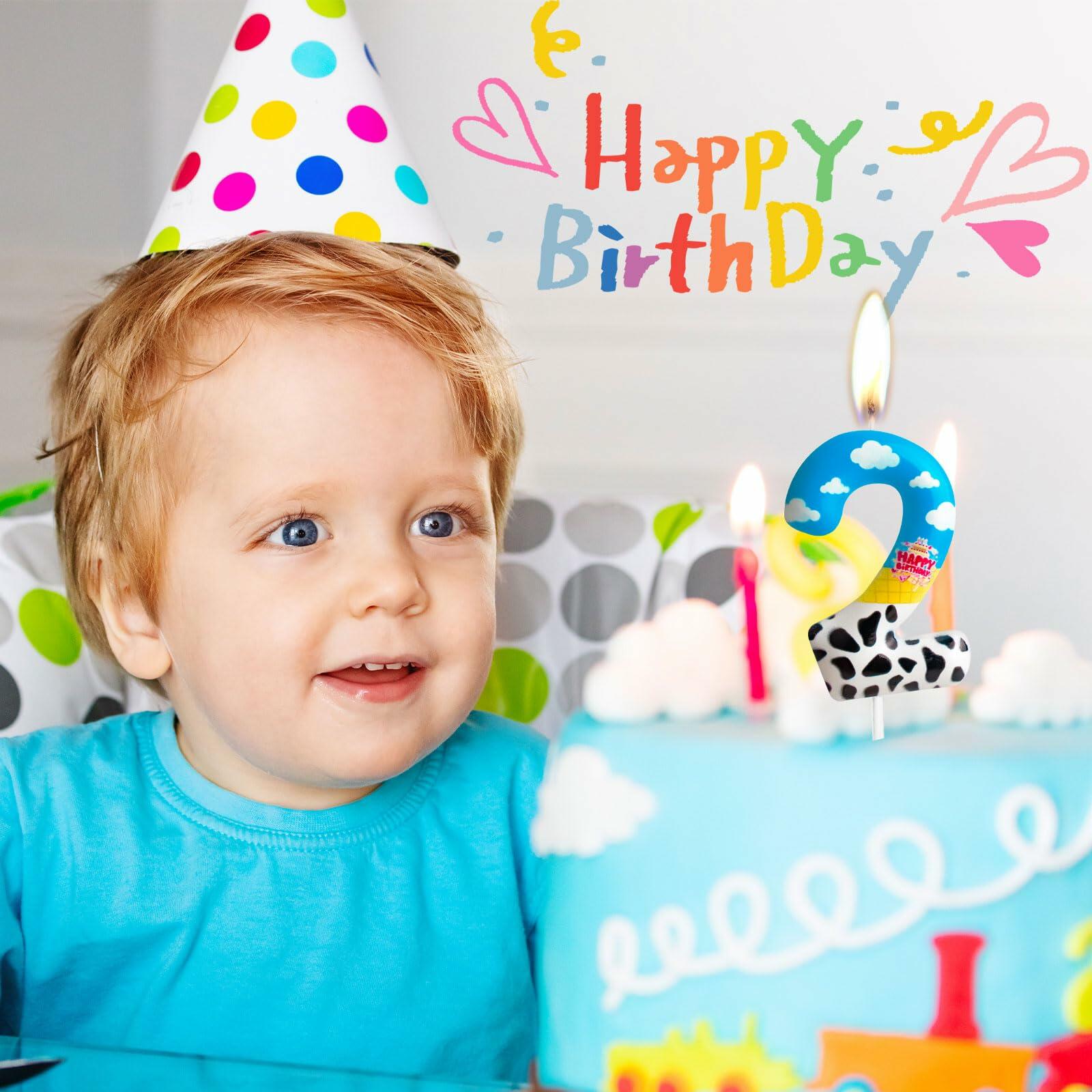 Zi Lan Cartoon Birthday Cake Topper Candles Blue Sky White Cloud Black Cow