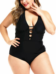 FlatterMe Women's Sexy Plus Size Black One Piece Swimsuit Lace Up Size 3XL