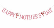 Happy Mother's Day Banner Best Mom Ever Flower Theme Pink & Red Glitter