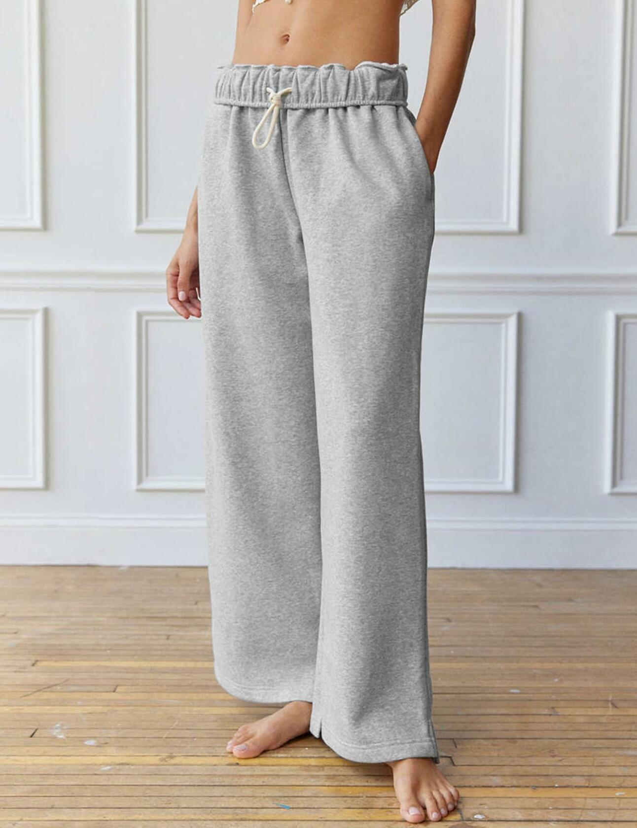 Kissonic Women Fleece Sweatpants Drawstring Loose Joggers Lightgrey Size XL
