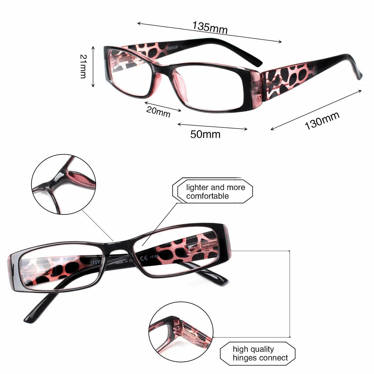 [Like New] 5 Pack Spring Hinge Reading Glasses Rectangular Multicolour 2.25 Power