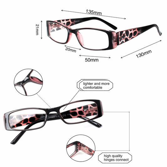 [Like New] 5 Pack Spring Hinge Reading Glasses Rectangular Multicolour 2.25 Power