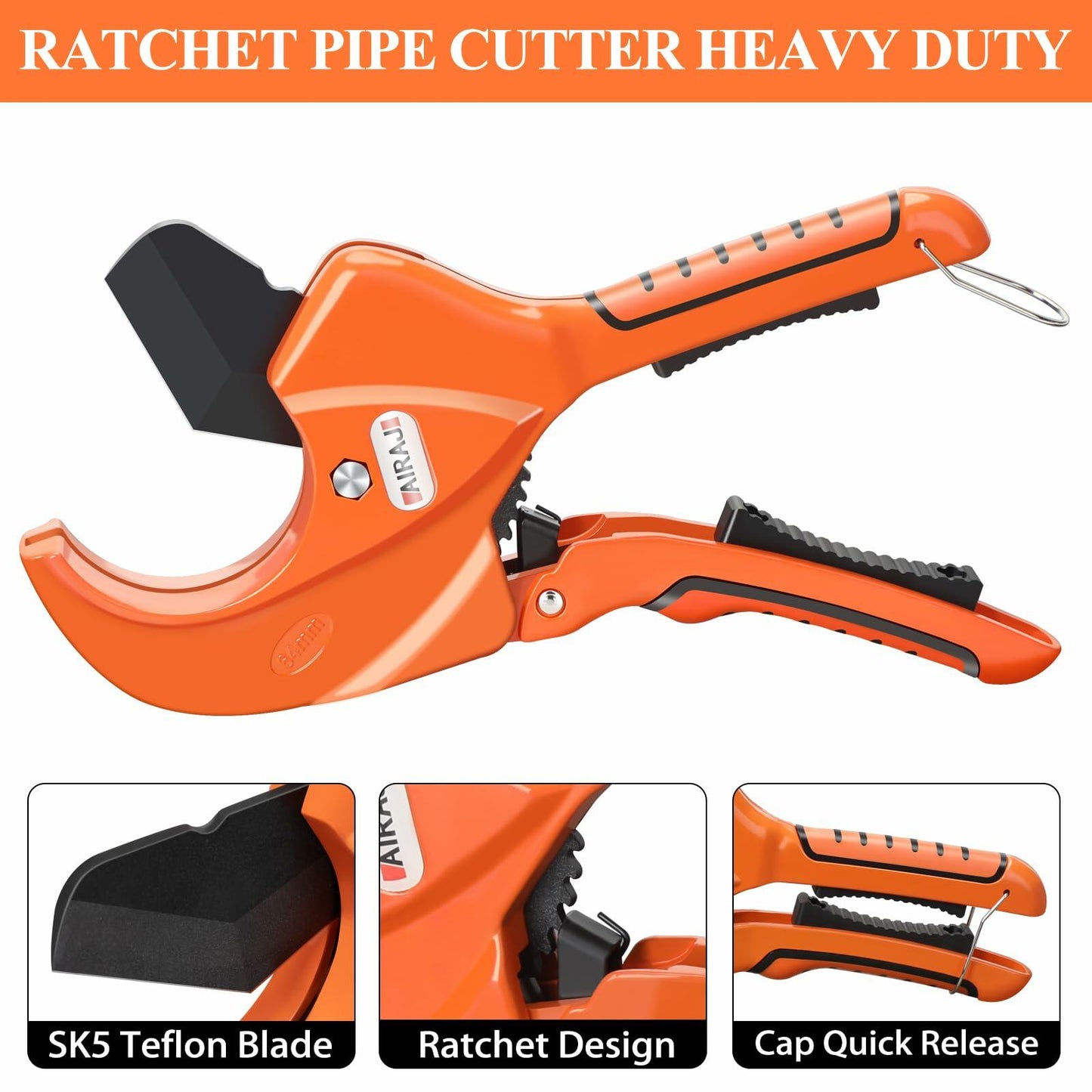 [Like New] AIRAJ Ratcheting PVC Pipe Cutter 1-5/8" SK5 Steel Blade Plastic Pipes