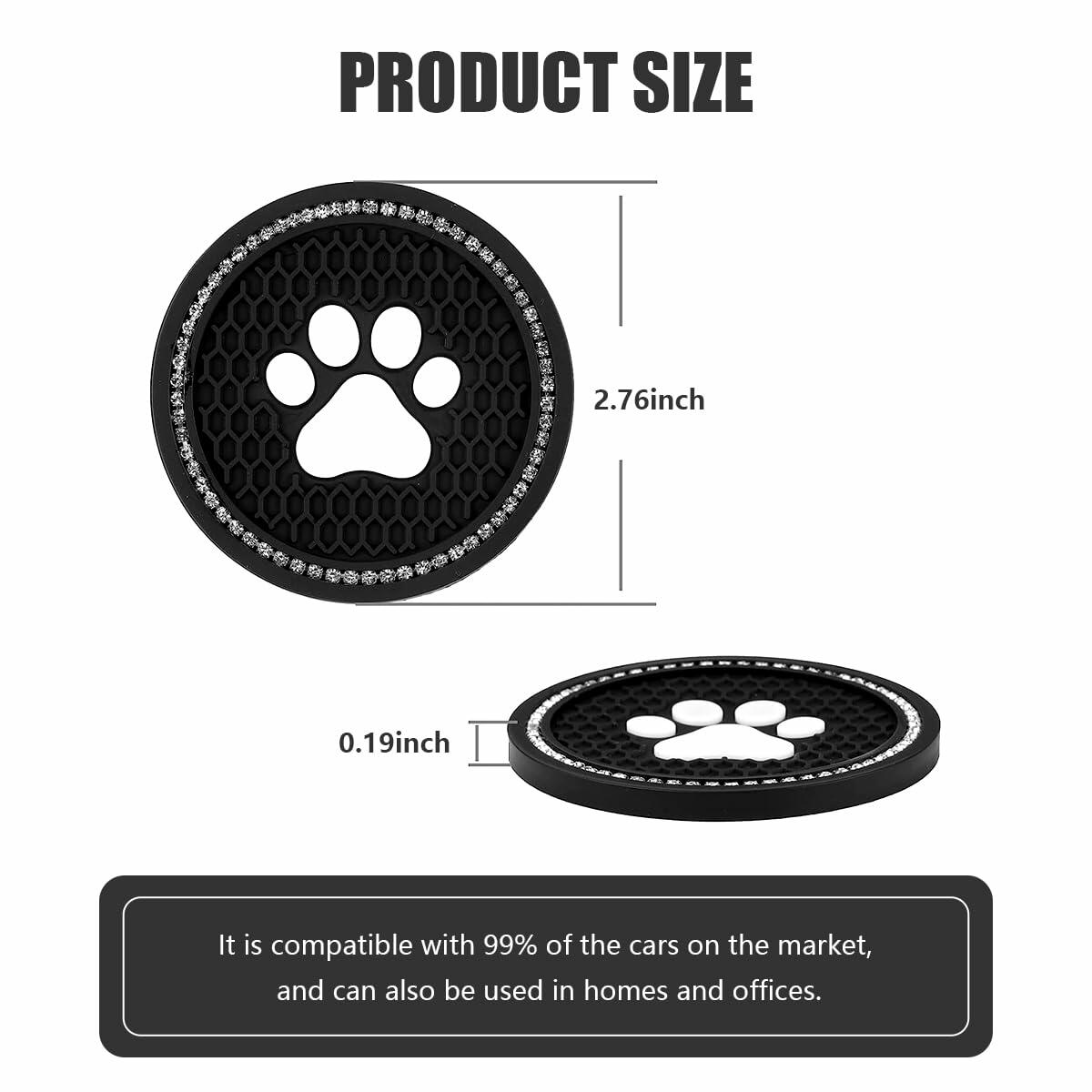 Kewucn Bling Paw Car Cup Holder Coasters 2PCS Dark Blue Rhinestone