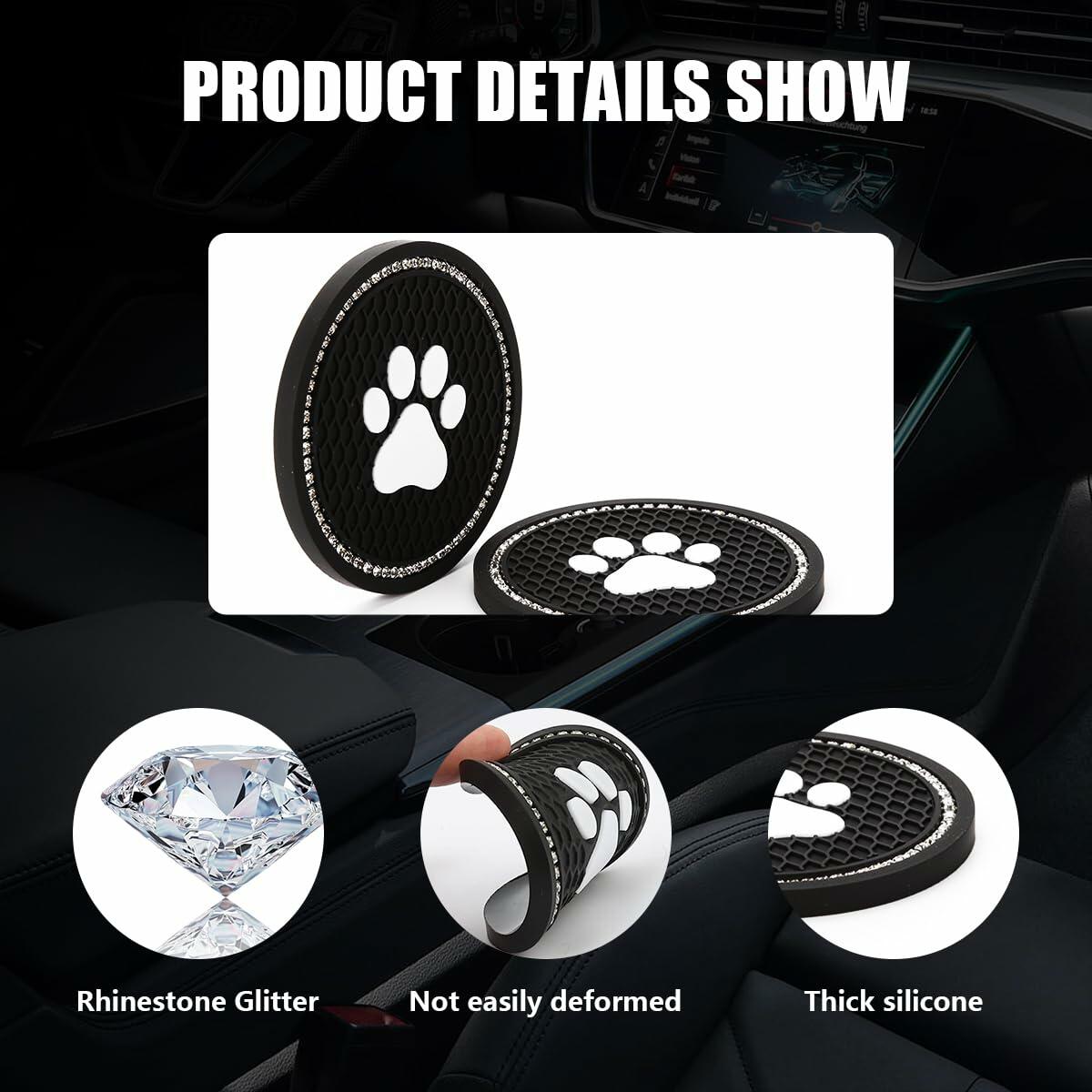 Kewucn Bling Paw Car Cup Holder Coasters 2PCS Dark Blue Rhinestone
