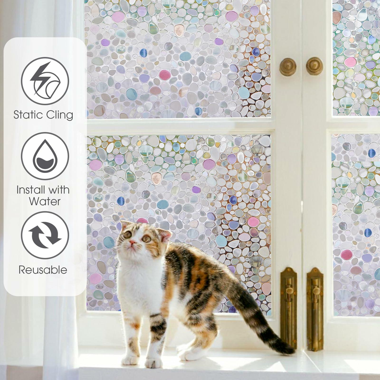 Viseeko 3D Pebble Stained Glass Privacy Film Rainbow 11.8x118in UV Protection