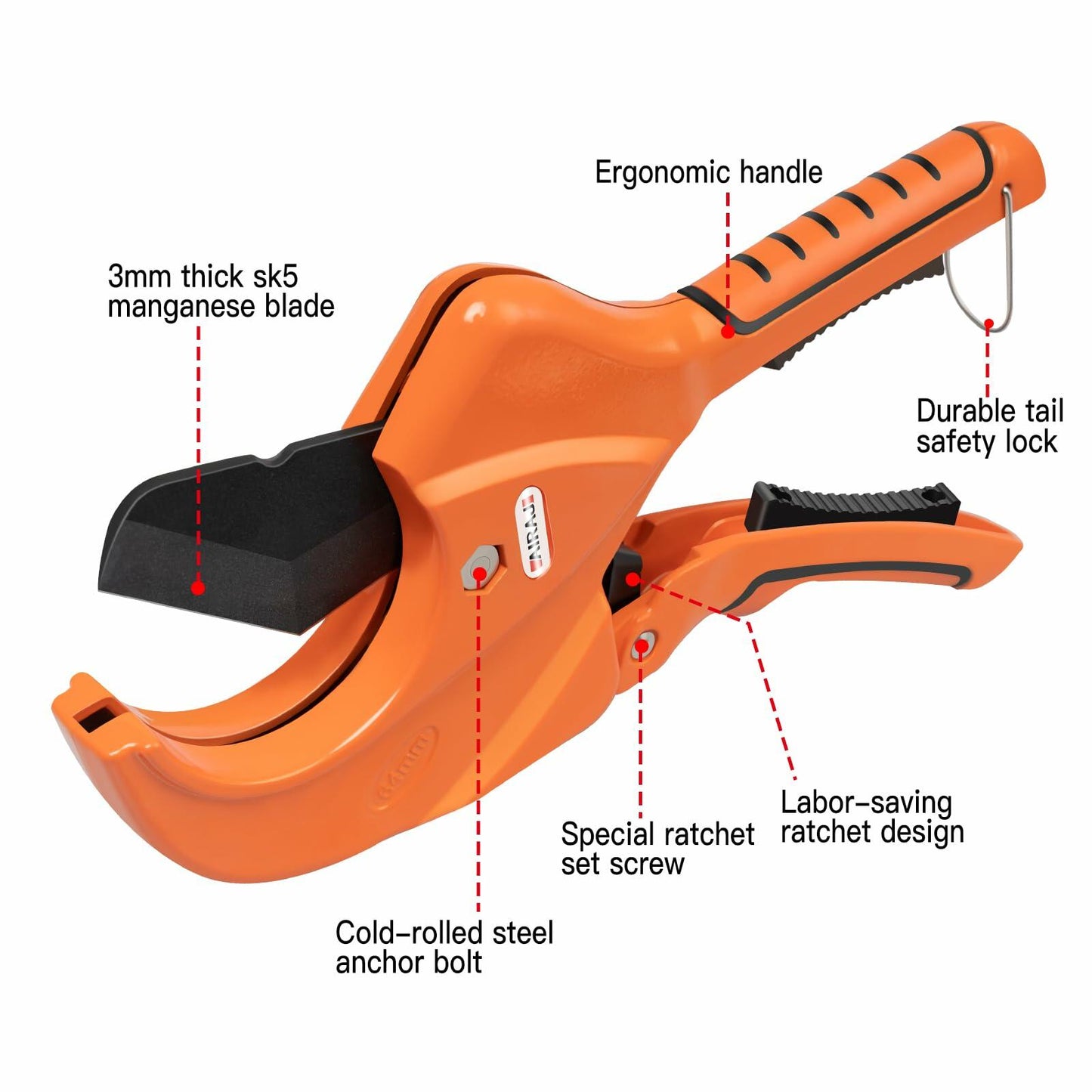 [Like New] AIRAJ Ratcheting PVC Pipe Cutter 1-5/8" SK5 Steel Blade Plastic Pipes