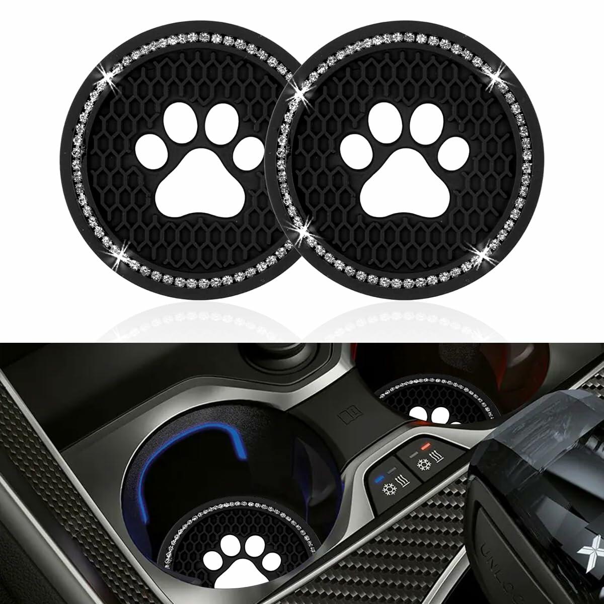 Kewucn Bling Paw Car Cup Holder Coasters 2PCS Dark Blue Rhinestone