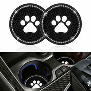 Kewucn Bling Paw Car Cup Holder Coasters 2PCS Dark Blue Rhinestone