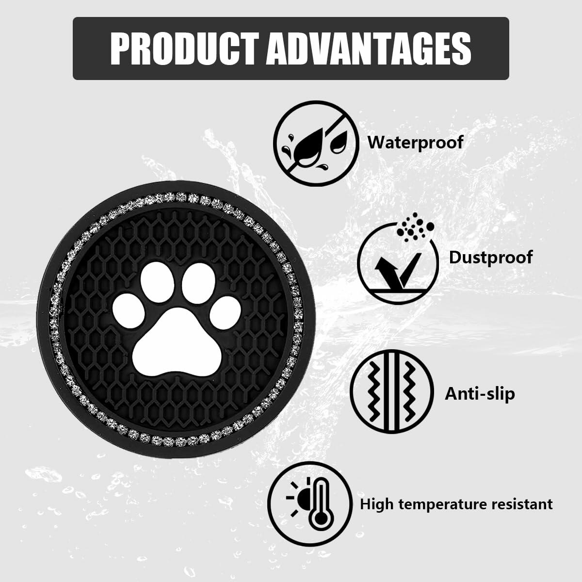 Kewucn Bling Paw Car Cup Holder Coasters 2PCS Dark Blue Rhinestone