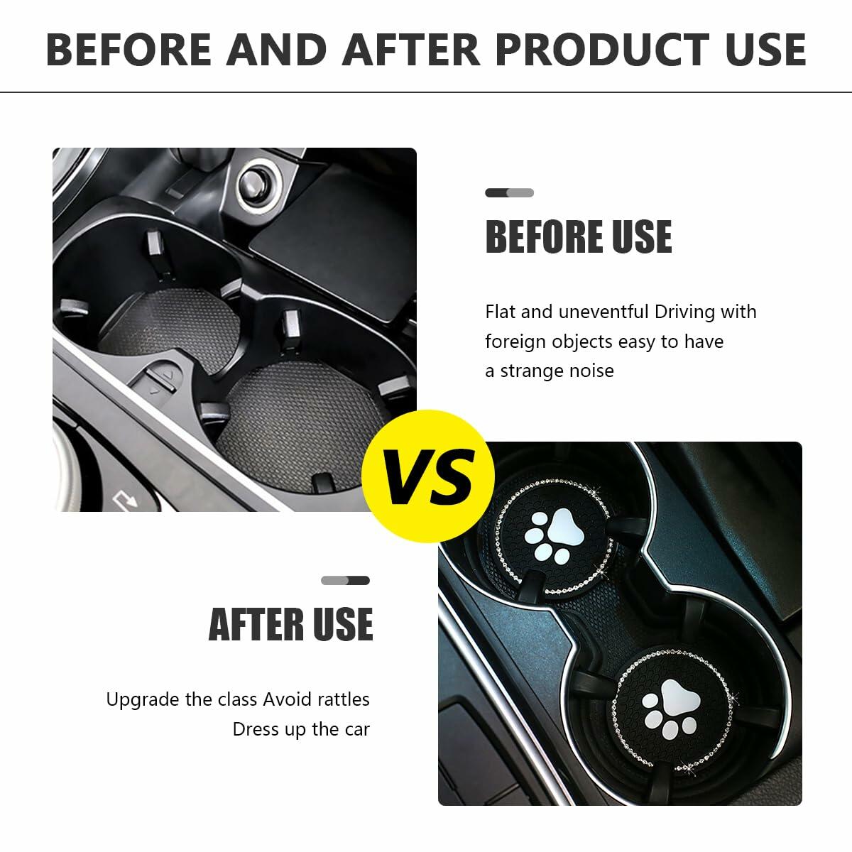 Kewucn Bling Paw Car Cup Holder Coasters 2PCS Dark Blue Rhinestone