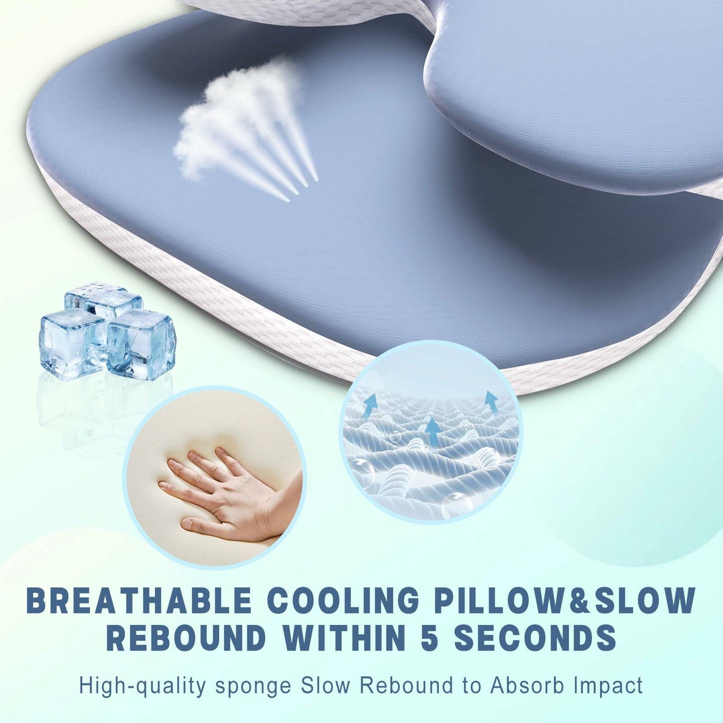 Cervical Neck Pillow Memory Foam Ice Silk Pillowcase Ergonomic Support Blue
