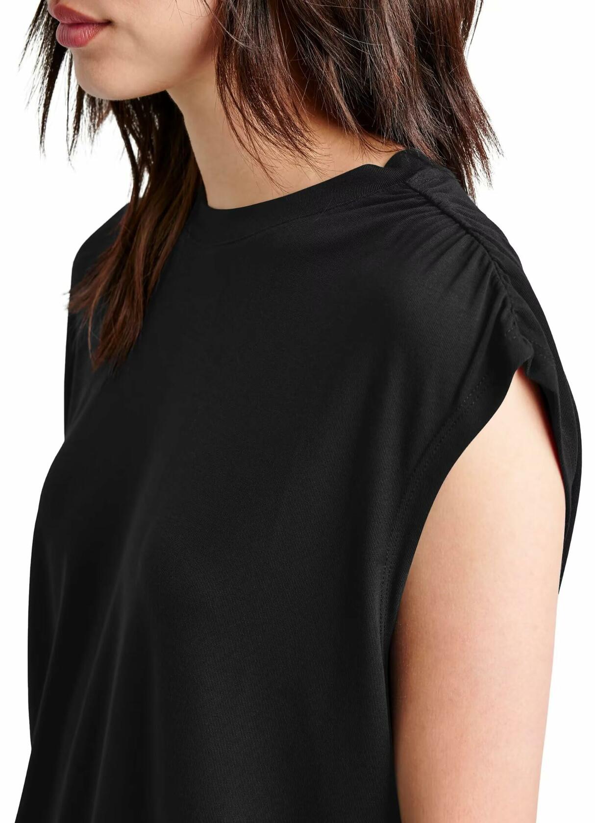 LHIRLE Womens Summer Shoulder Pleats Cap Sleeve T Shirt Black Size S