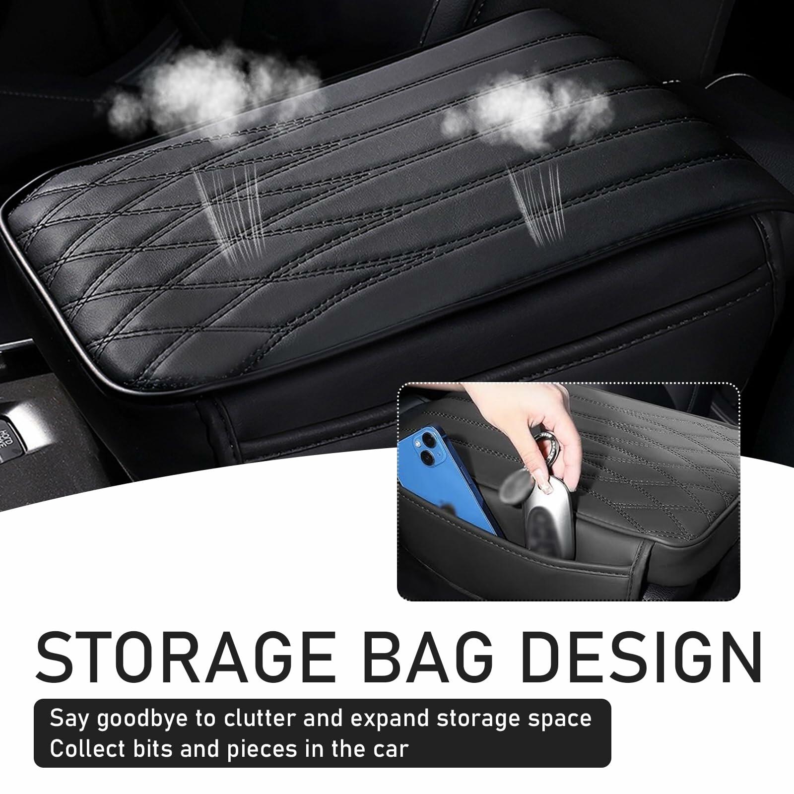 Yumfugu Car Center Console Armrest Cover Leather Memory Foam Beige 12.59x8.66