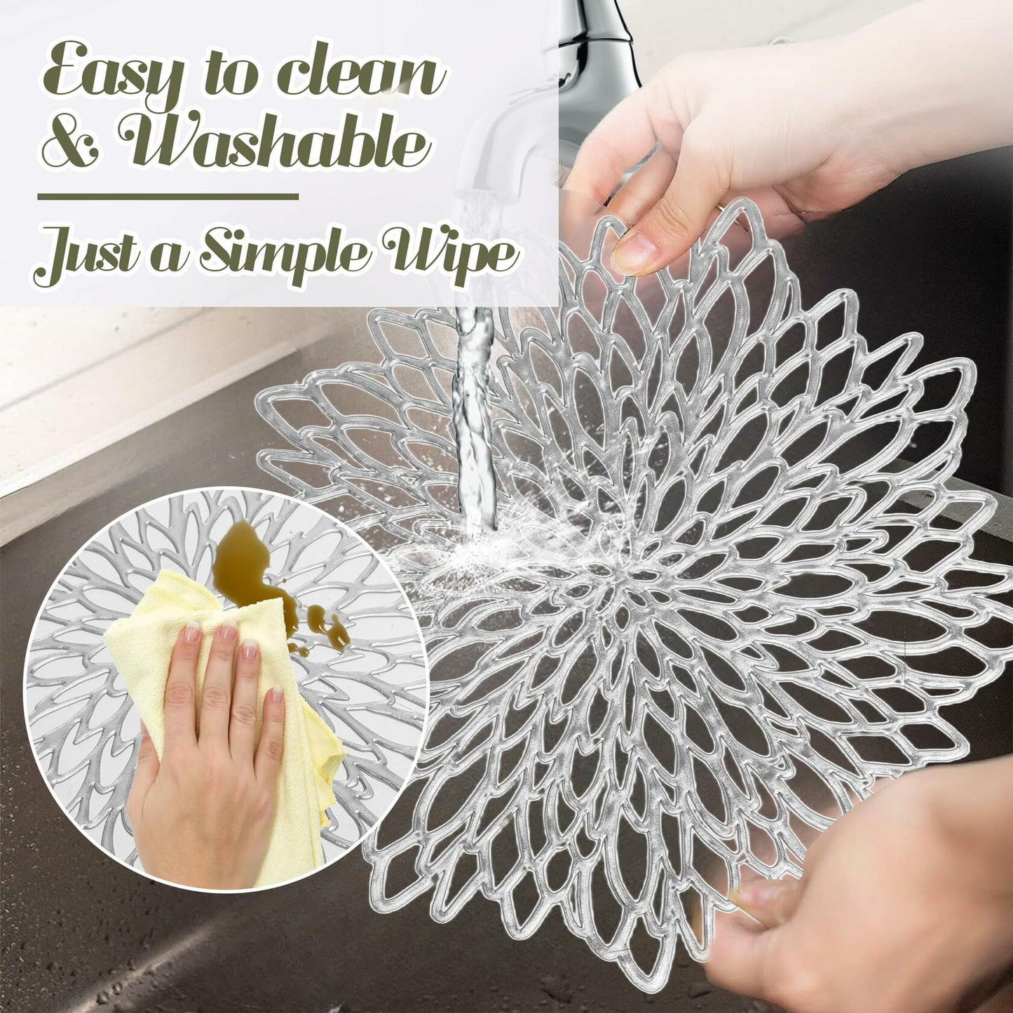 Defined Deco Silver Vinyl Placemats & Coasters Set of 18 15" Round