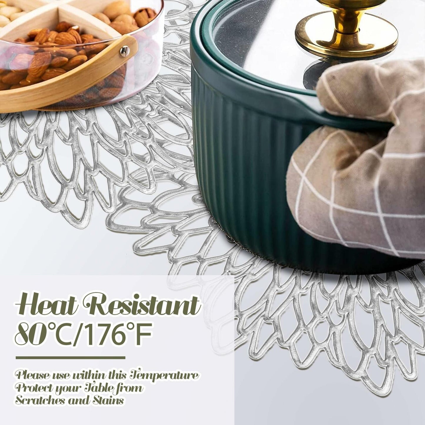 Defined Deco Silver Vinyl Placemats & Coasters Set of 18 15" Round