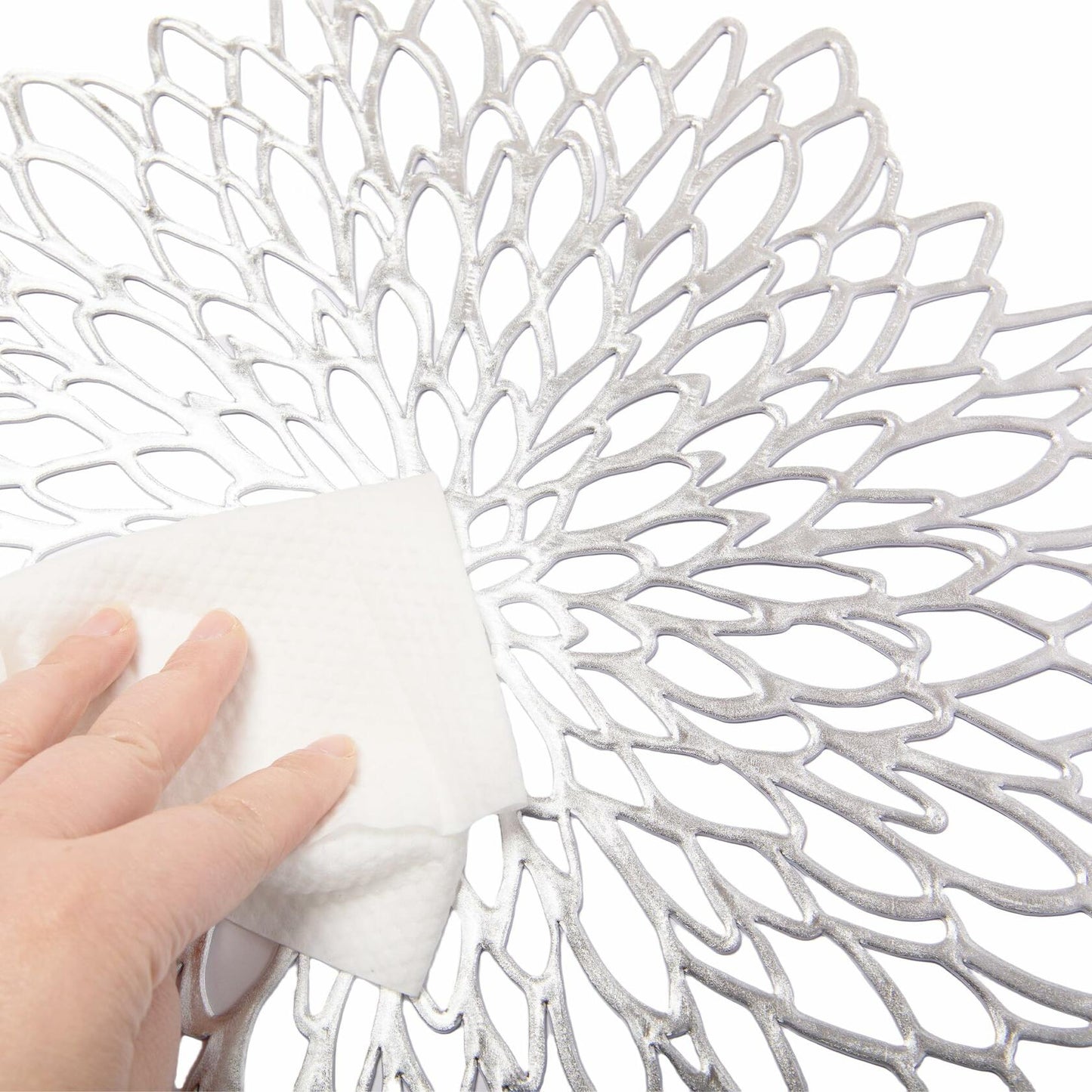 Defined Deco Silver Vinyl Placemats & Coasters Set of 18 15" Round