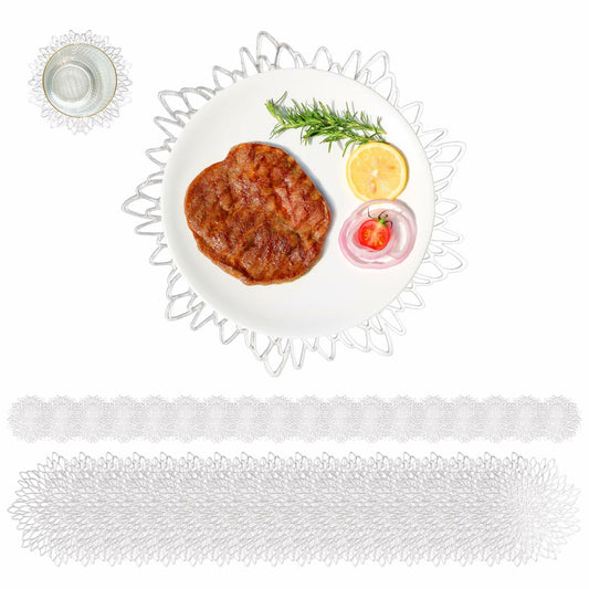 Defined Deco Silver Vinyl Placemats & Coasters Set of 18 15" Round