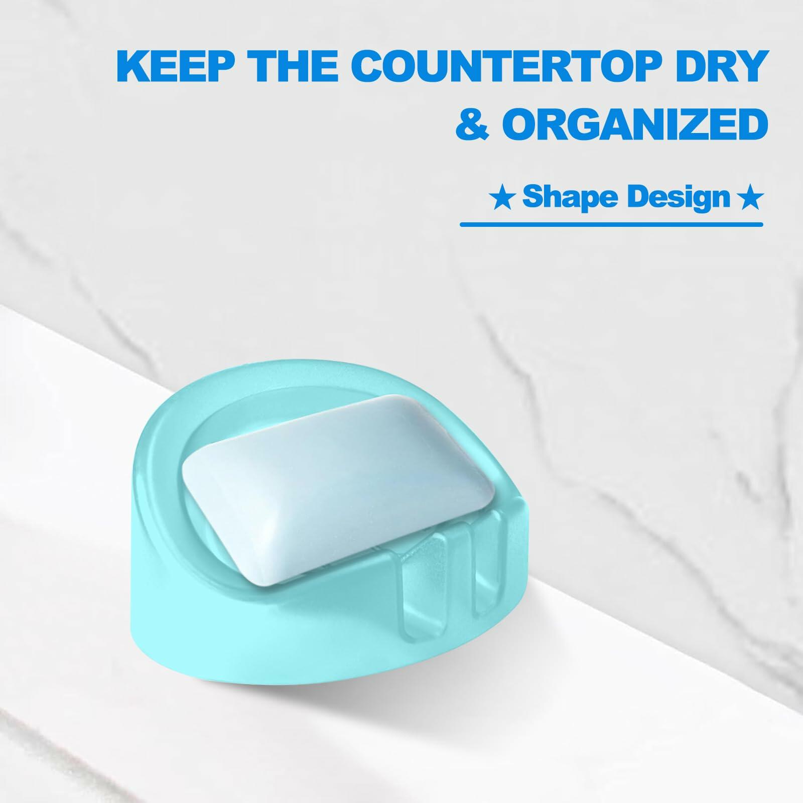 Self Draining Soap Dishes 2-Pack Waterfall Drainer Holder Blue Bathroom Kitchen