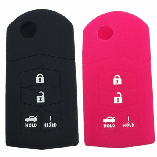 Ezzy Auto Silicone Key Fob Case 4 Buttons Black Pair Fit 3 5 6 CX-7